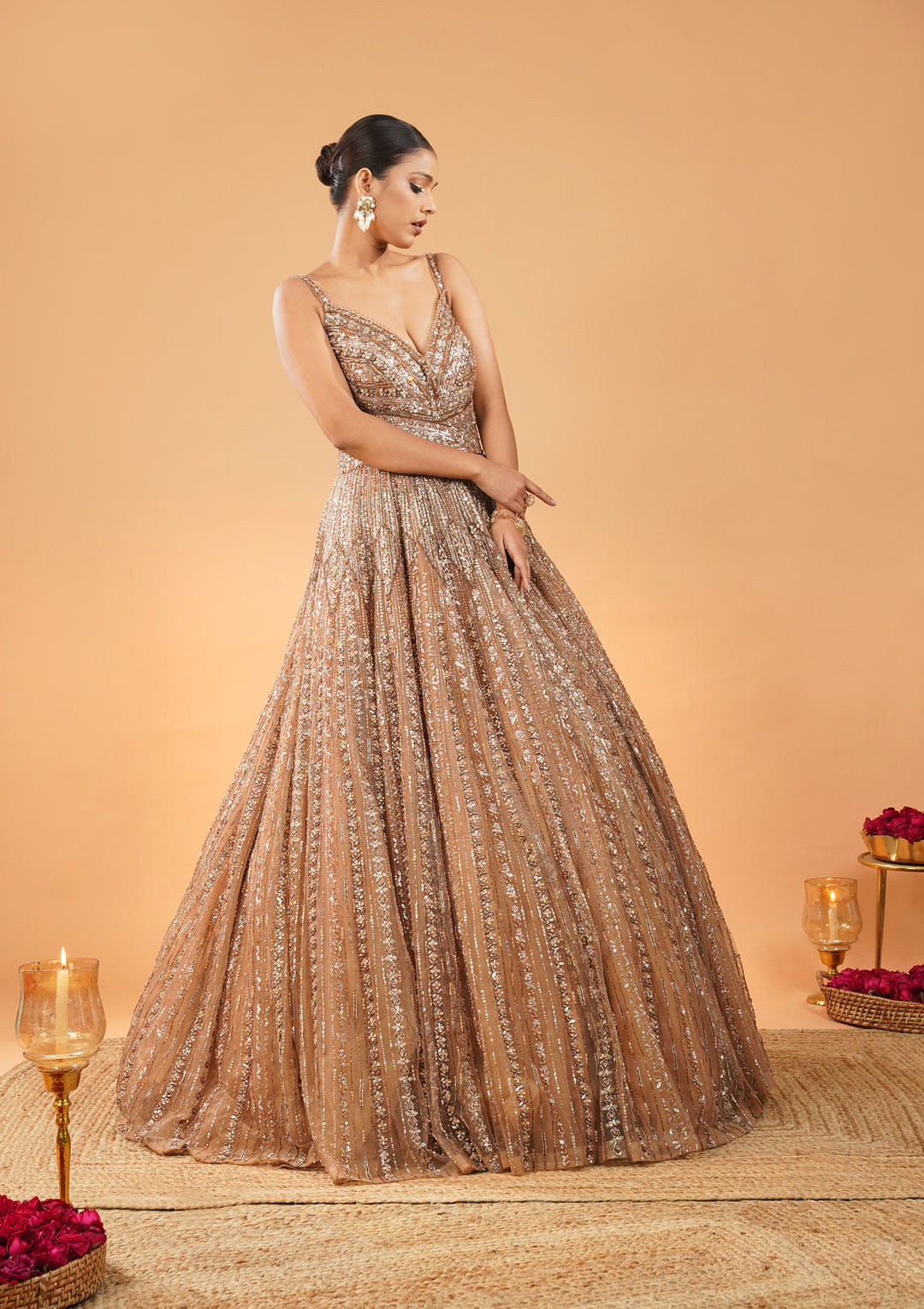 Gold Silver Stonework Net Gown