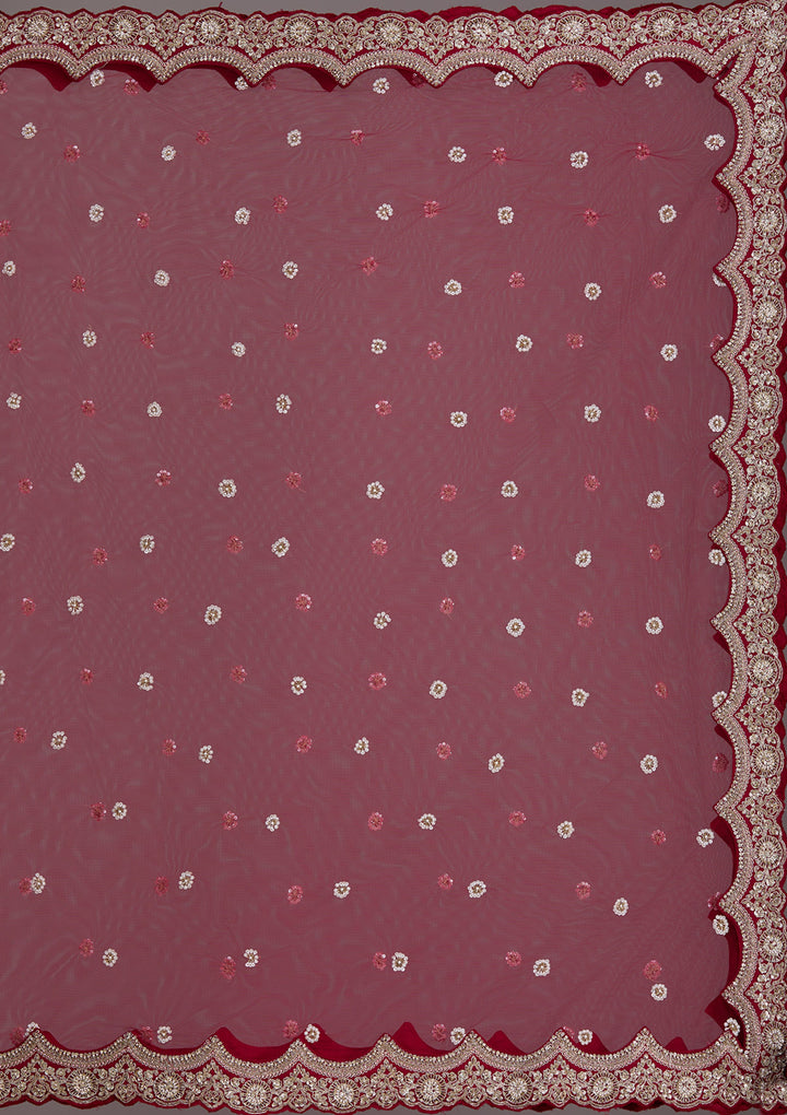 Maroon Zardosi Raw Silk Semi-Stitched Lehenga