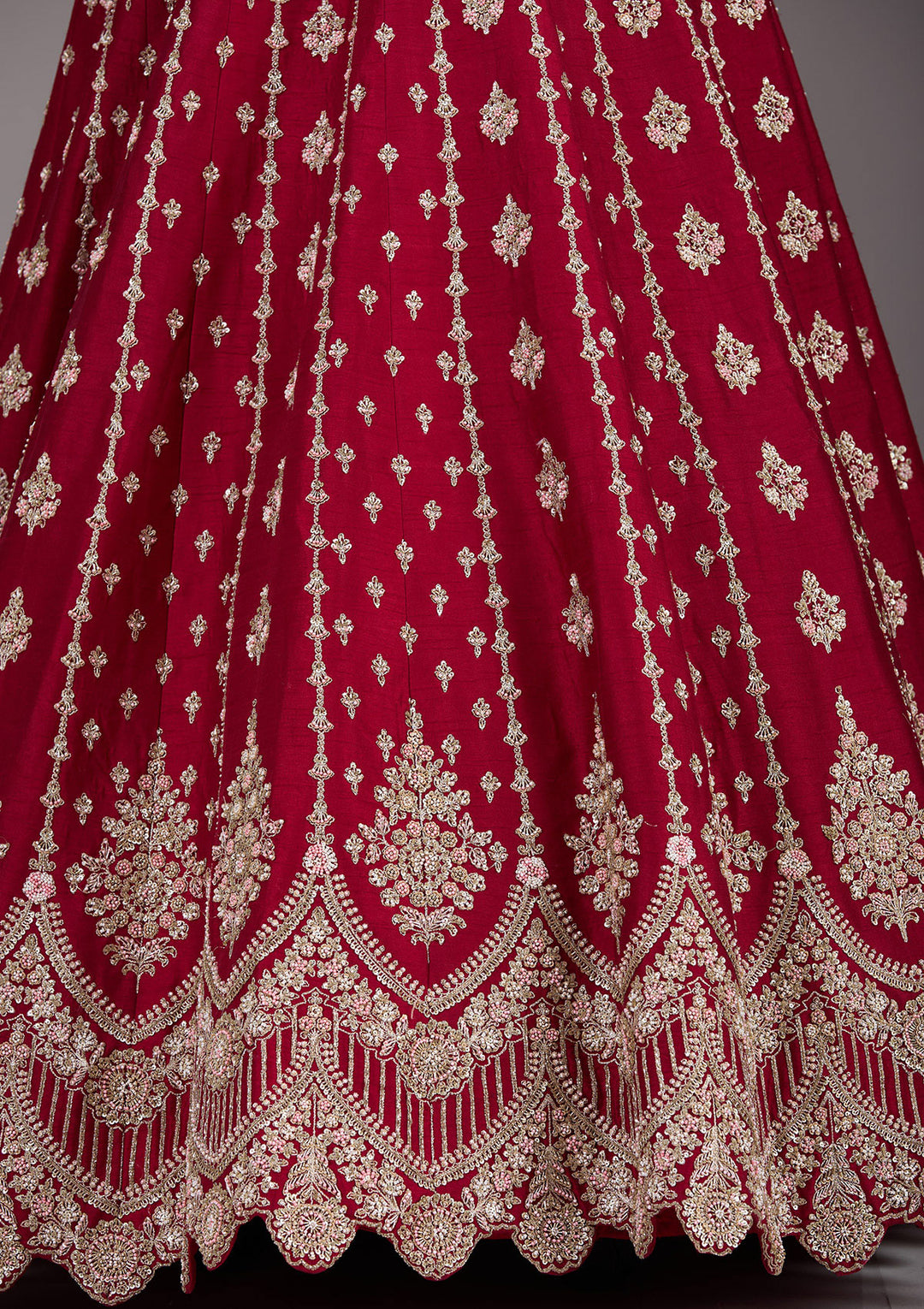 Maroon Zardosi Raw Silk Semi-Stitched Lehenga