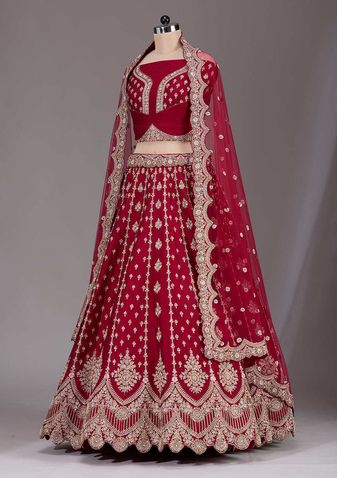 Maroon Zardosi Raw Silk Semi-Stitched Lehenga