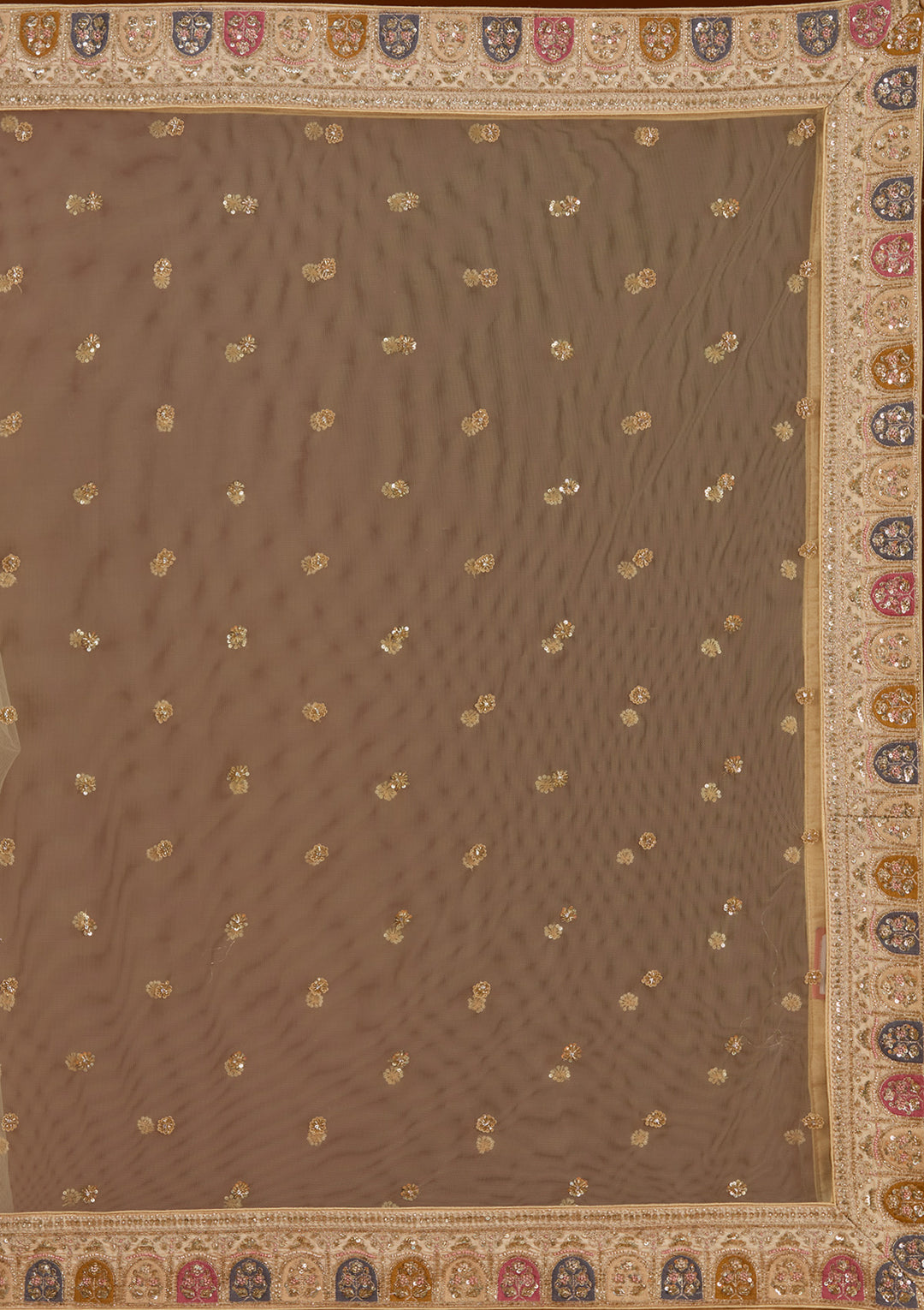 Cream Zardosi Raw Silk Semi-Stitched Lehenga