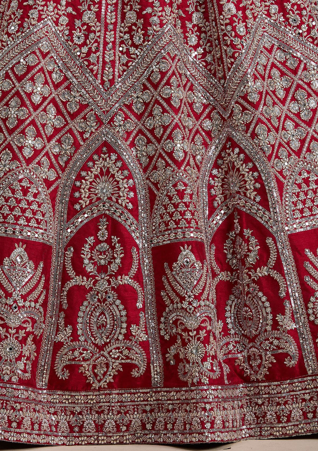 Red Silver Zariwork Raw Silk Readymade Lehenga