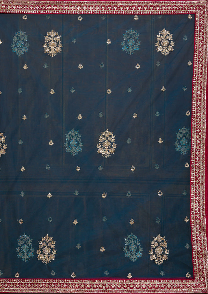 Peacock Blue Cording Net Readymade Lehenga