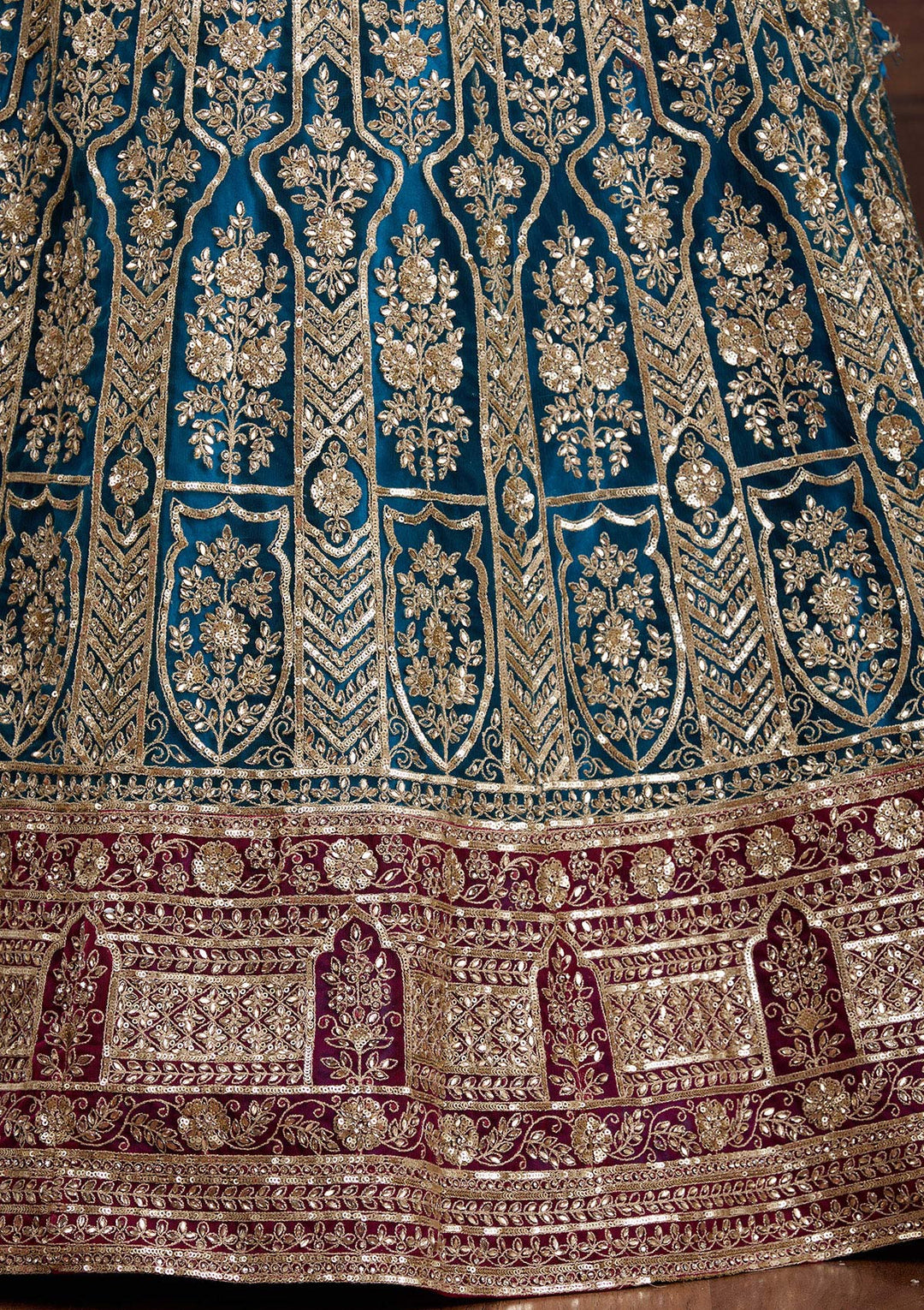 Peacock Blue Cording Net Readymade Lehenga