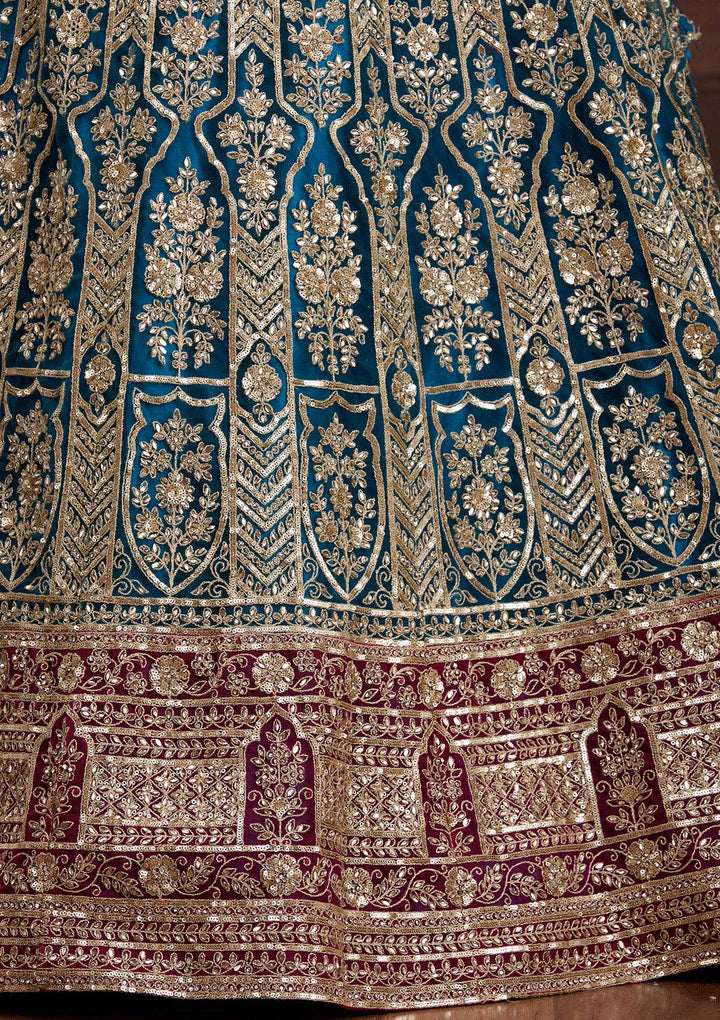 Peacock Blue Cording Net Readymade Lehenga