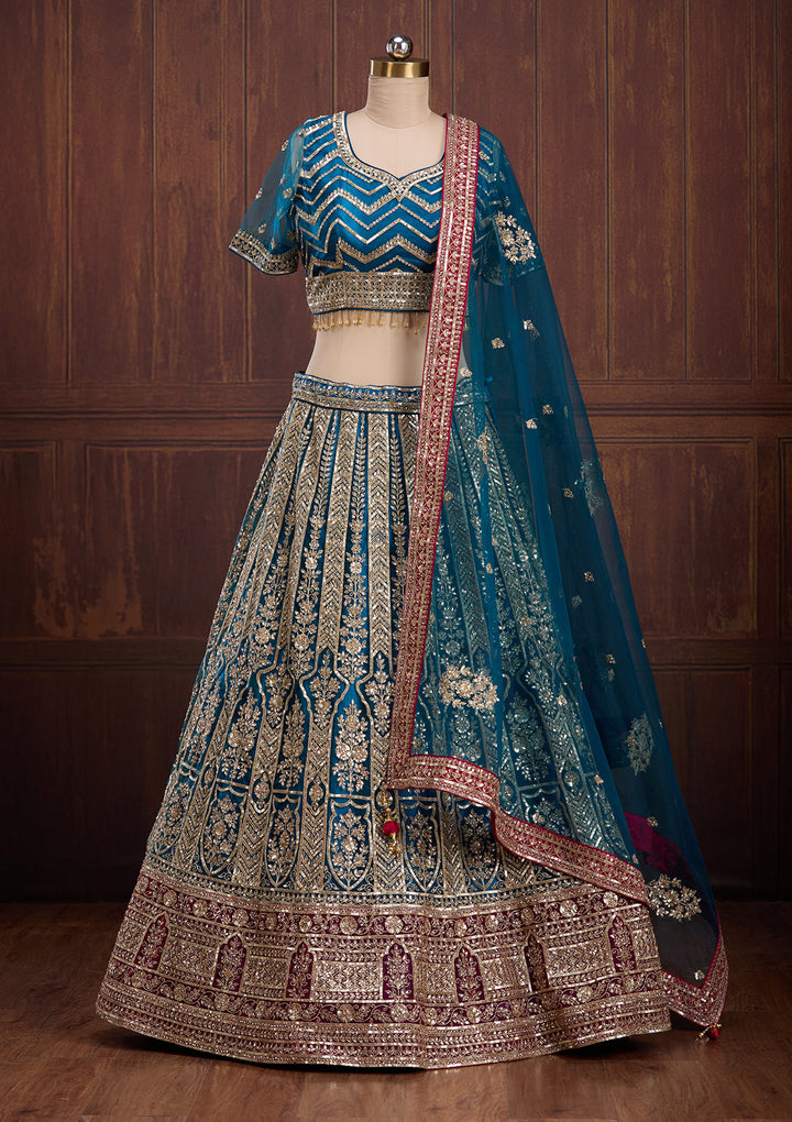 Peacock Blue Cording Net Readymade Lehenga