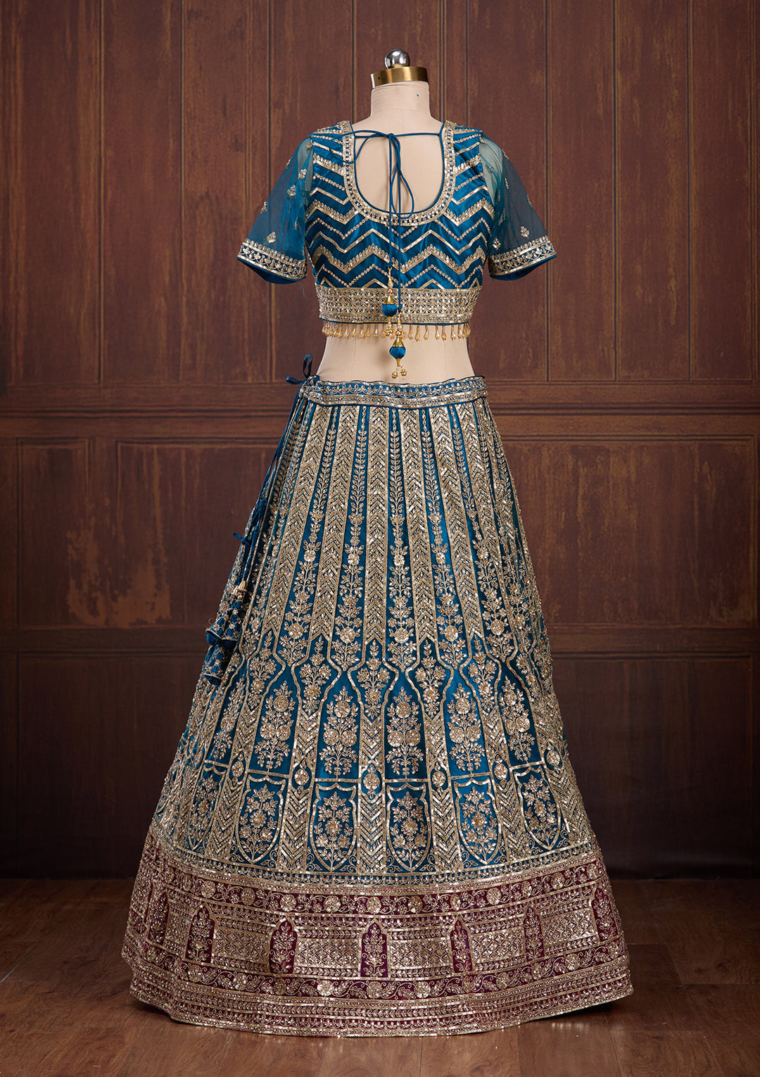 Peacock Blue Cording Net Readymade Lehenga