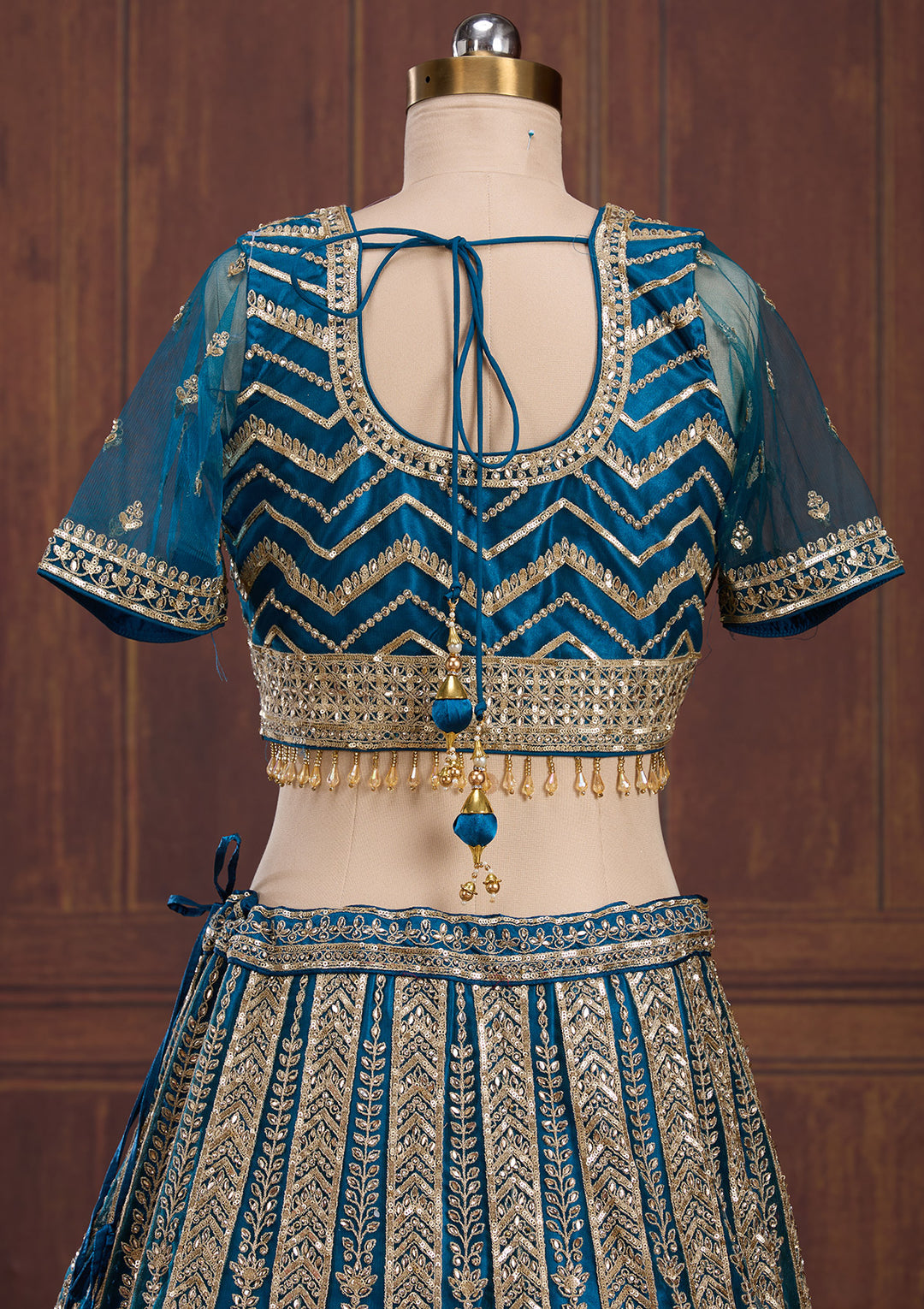Peacock Blue Cording Net Readymade Lehenga