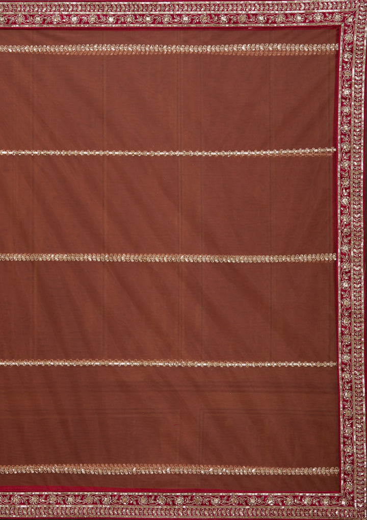 Rust Cording Net Readymade Lehenga