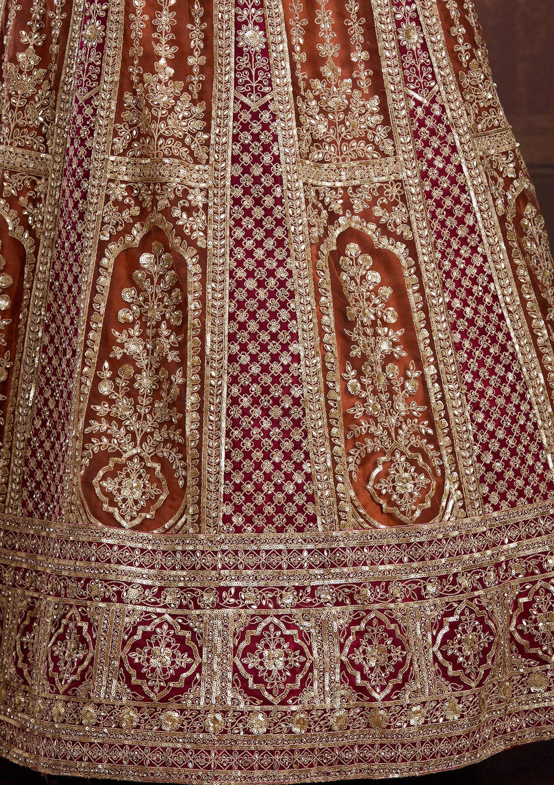 Rust Cording Net Readymade Lehenga