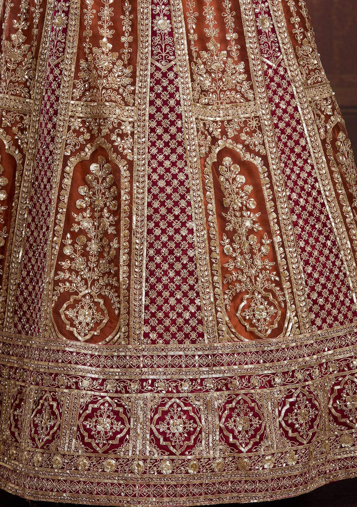 Rust Cording Net Readymade Lehenga