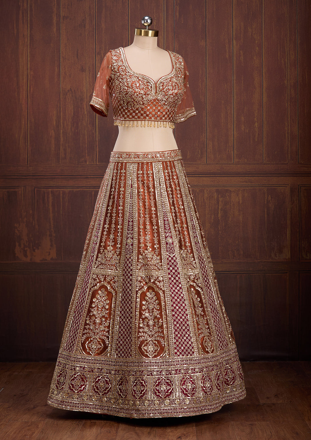 Rust Cording Net Readymade Lehenga