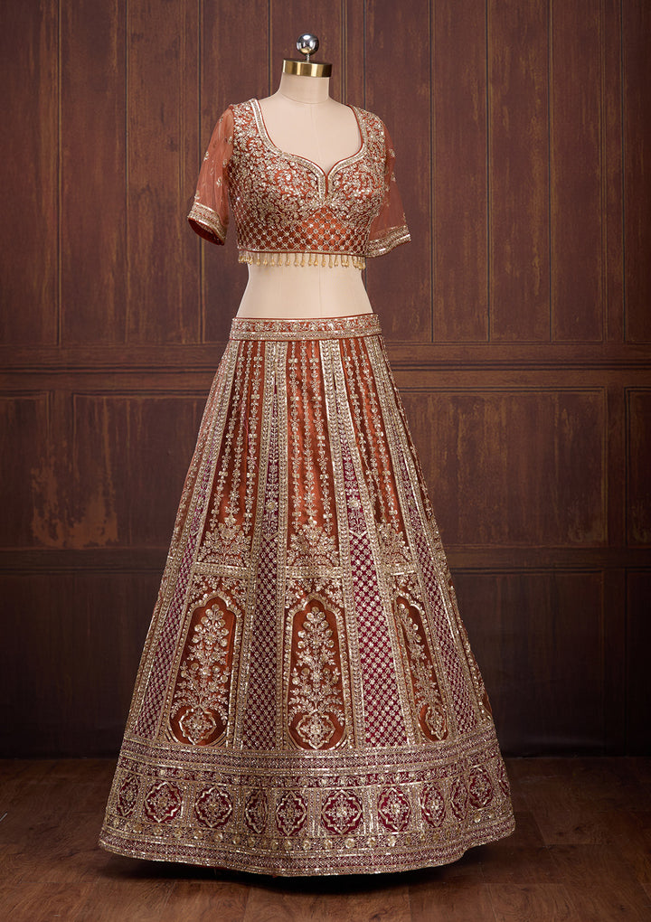 Rust Cording Net Readymade Lehenga