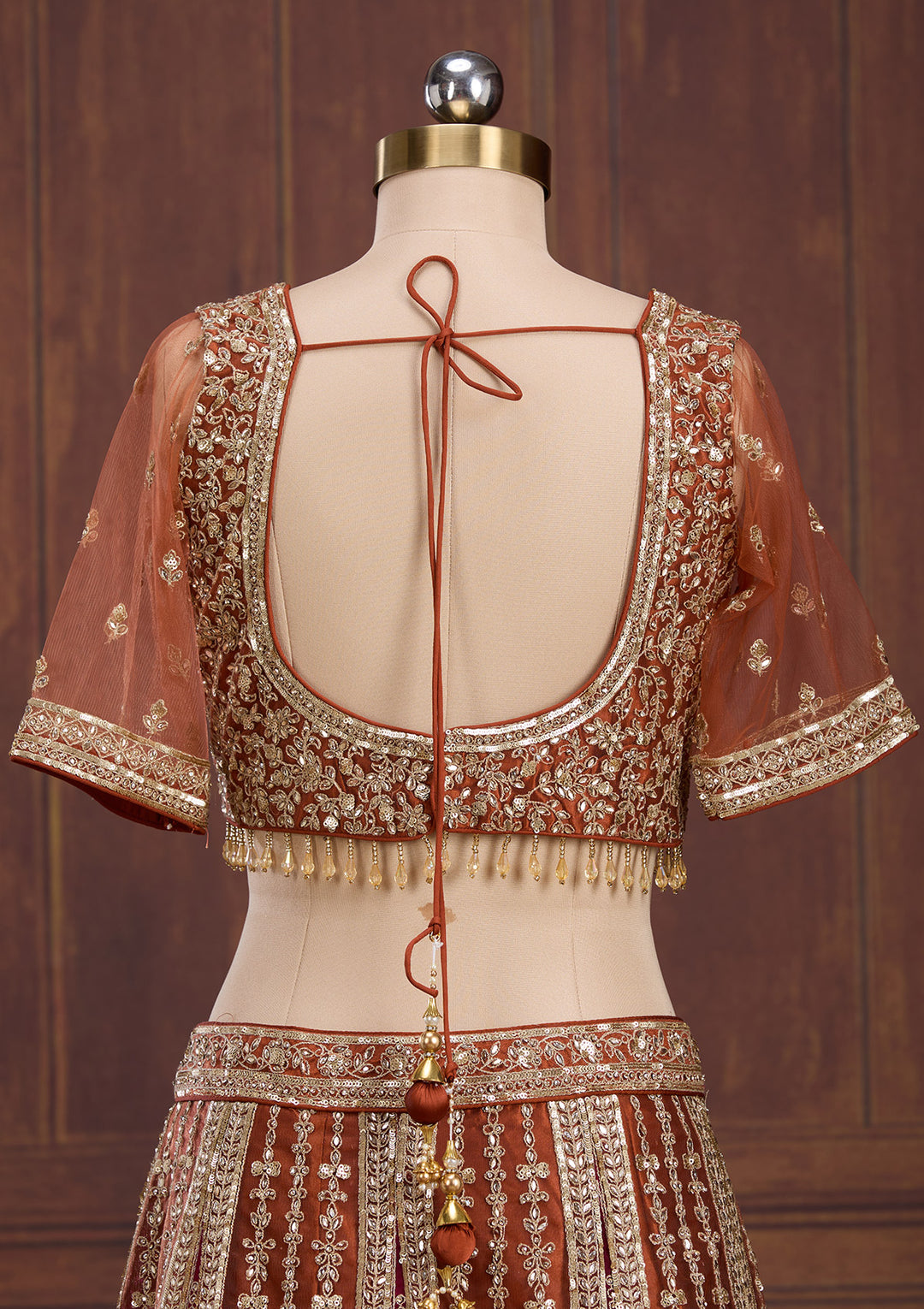Rust Cording Net Readymade Lehenga