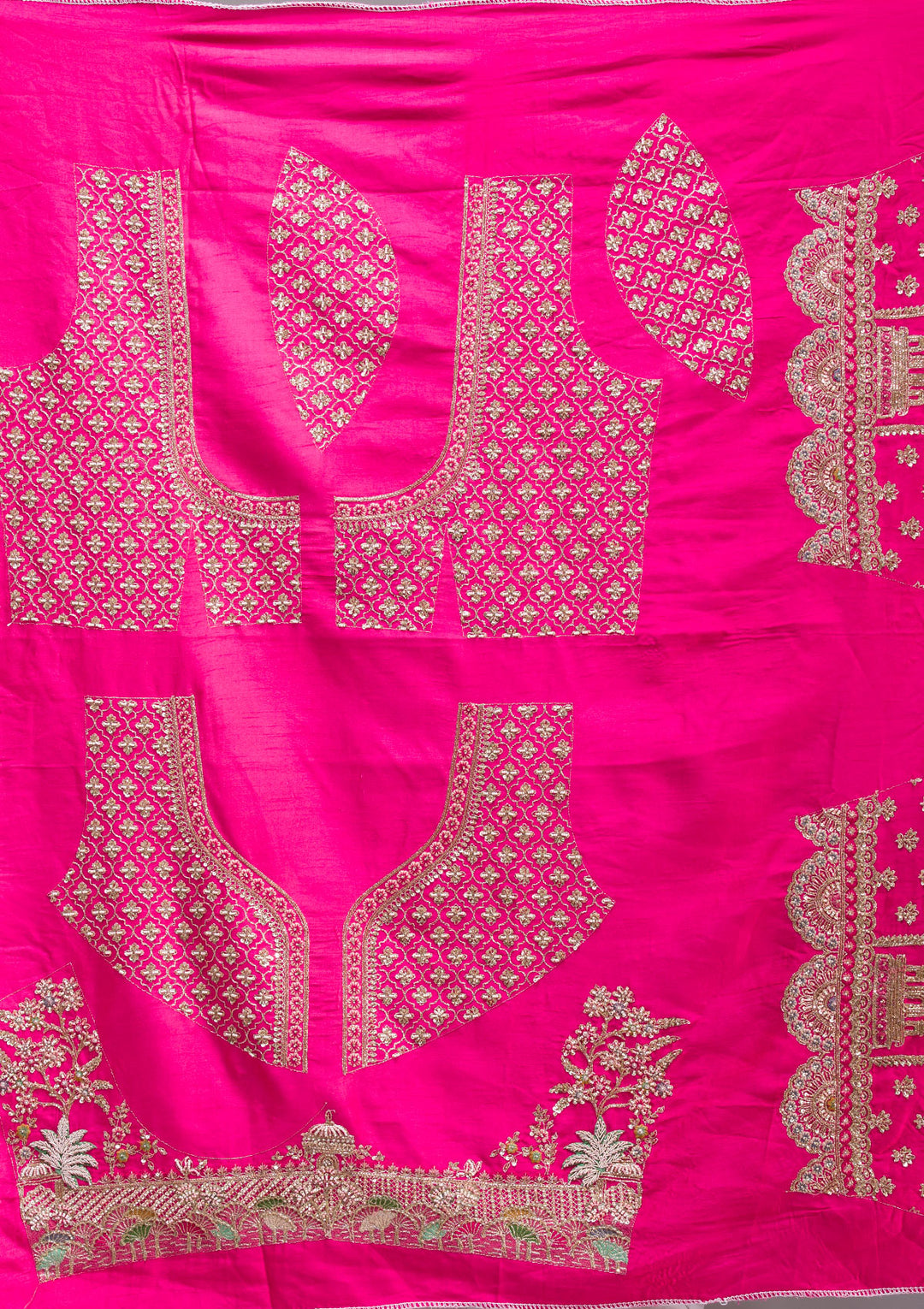 Rani Pink Zardosi Raw Silk Semi-Stitched Lehenga