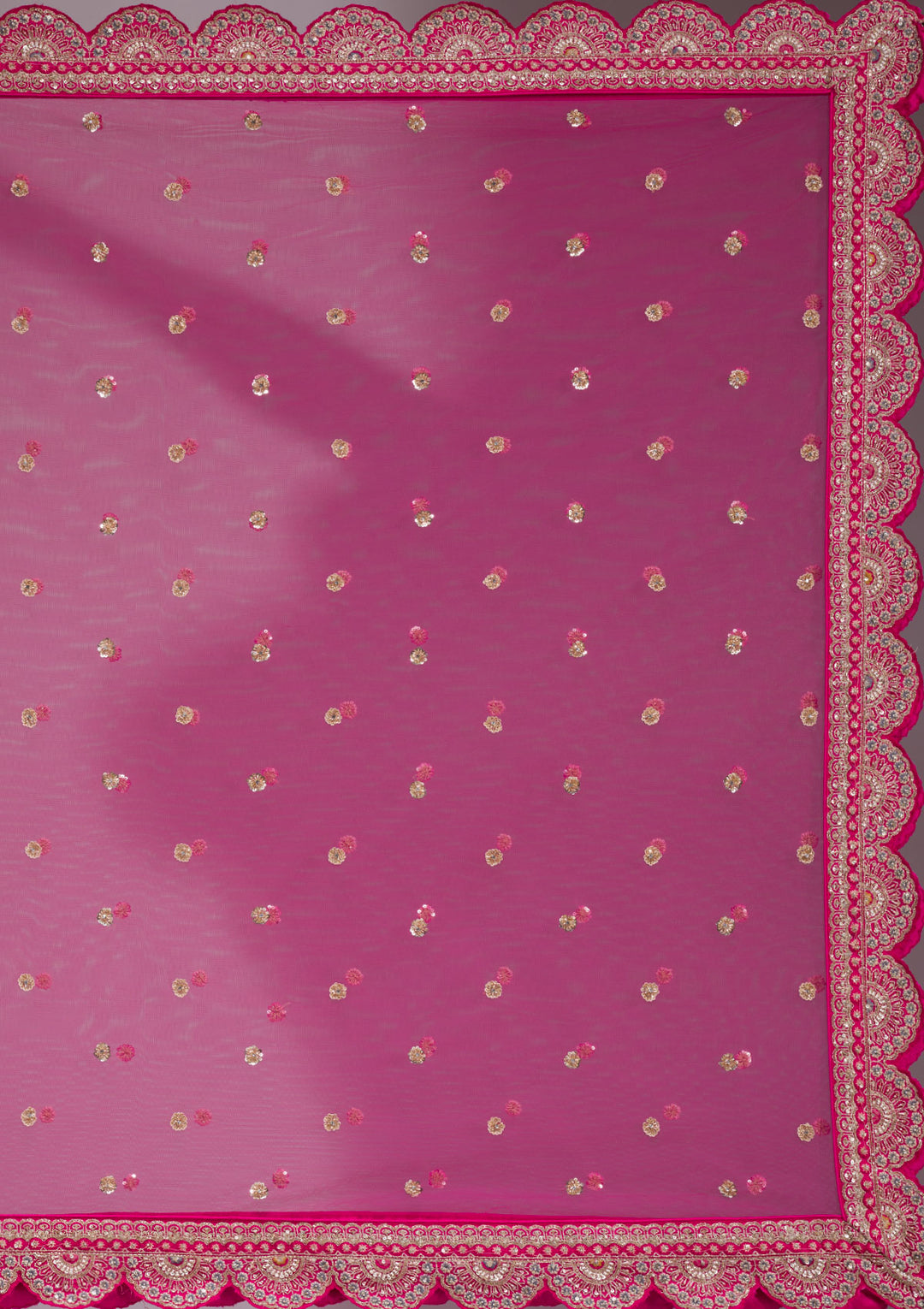 Rani Pink Zardosi Raw Silk Semi-Stitched Lehenga