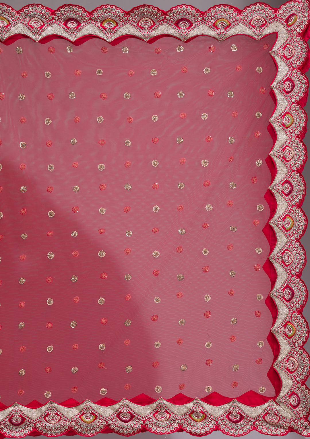 Red Zardosi Raw Silk Semi Stitched Lehenga