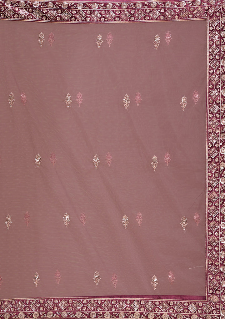 Wine Sequins Velvet Semi-Stitched Lehenga