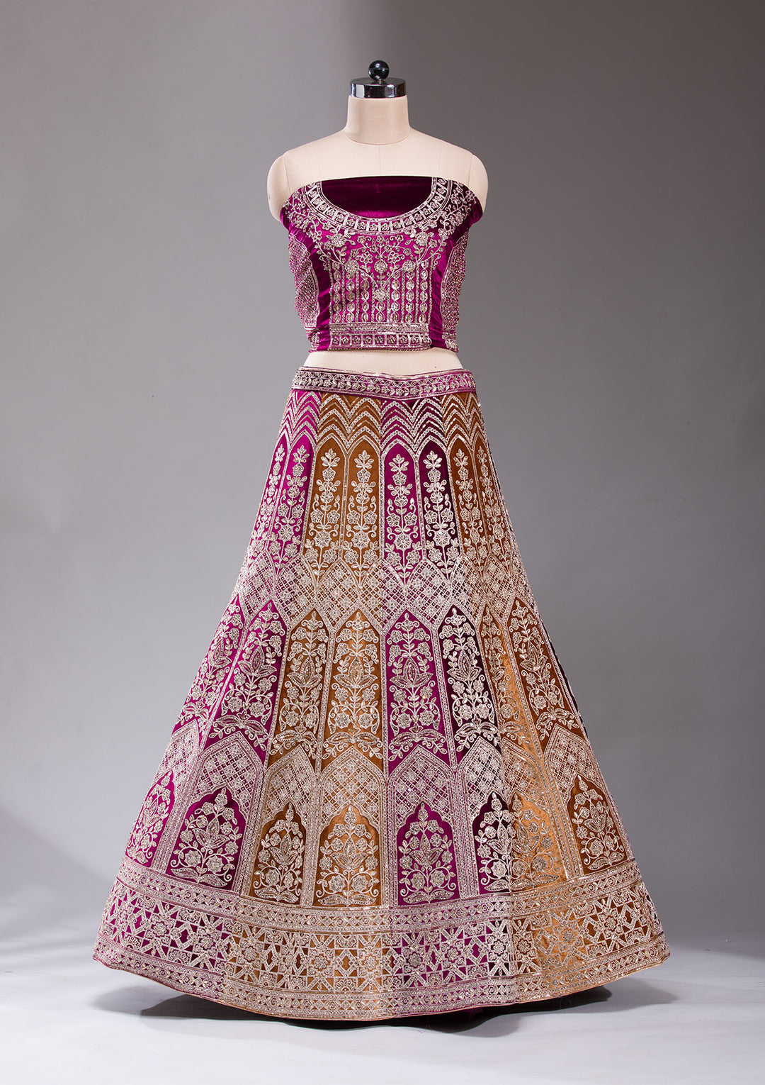 Wine Sequins Velvet Semi-Stitched Lehenga