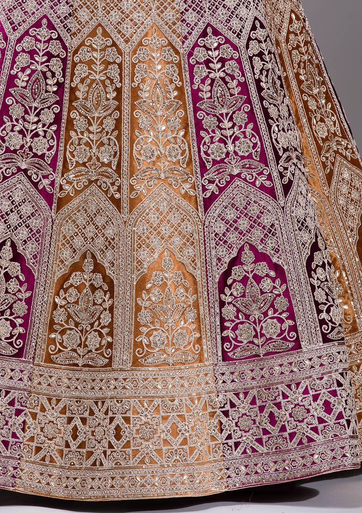 Wine Sequins Velvet Semi-Stitched Lehenga