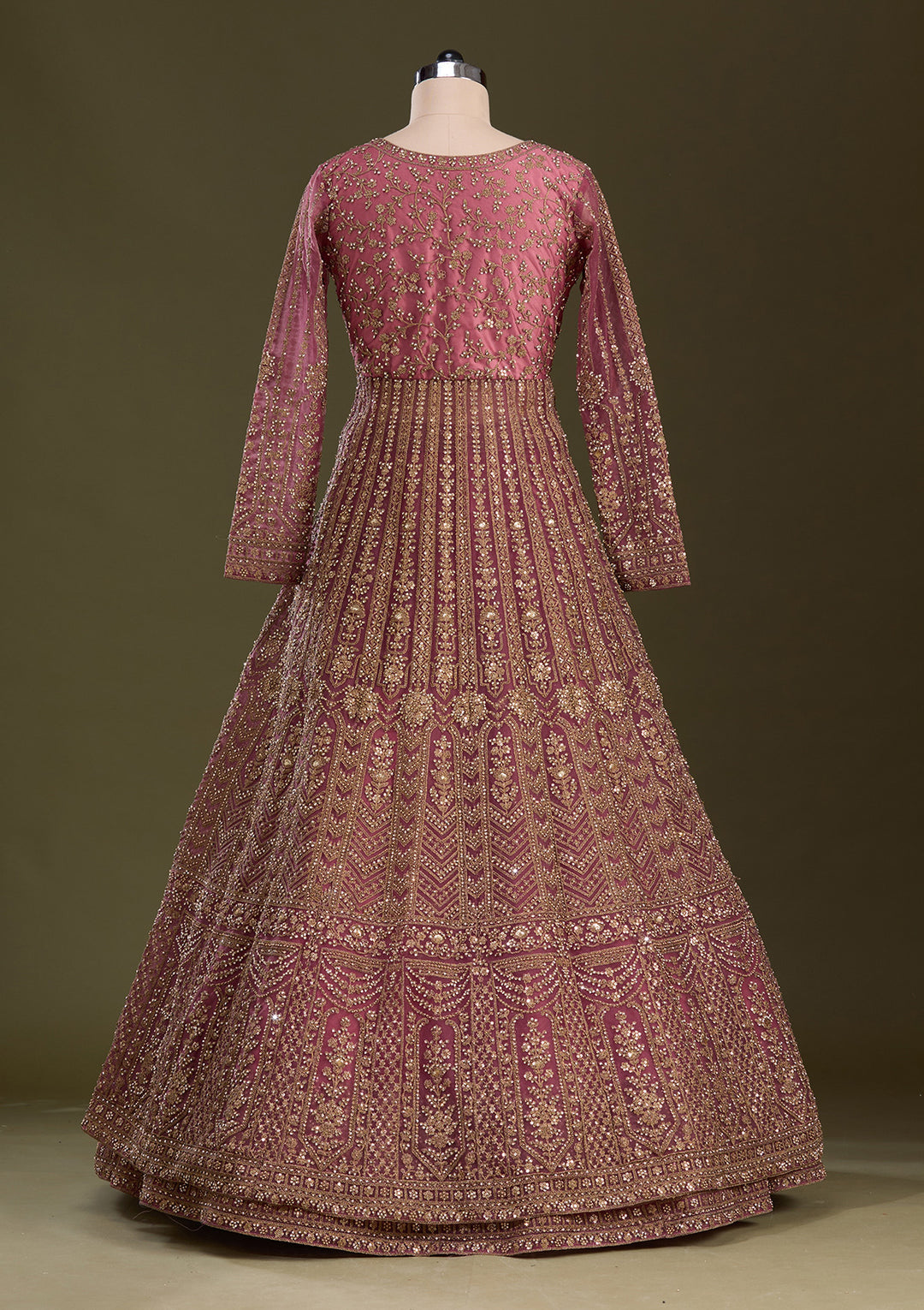 Onion Pink Stonework Net Readymade Lehenga