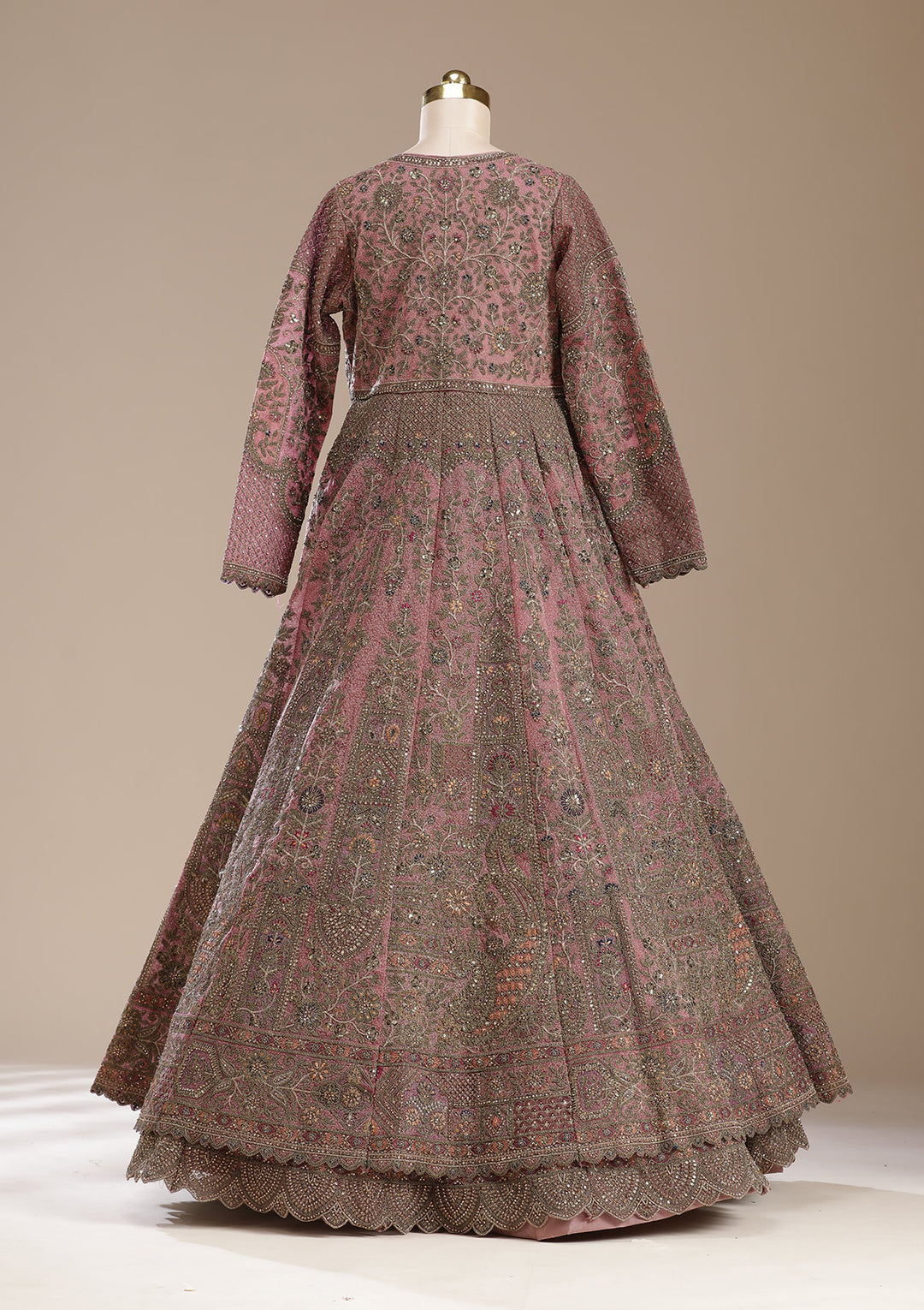 Onion Pink Zariwork (Antique) Net Readymade Lehenga