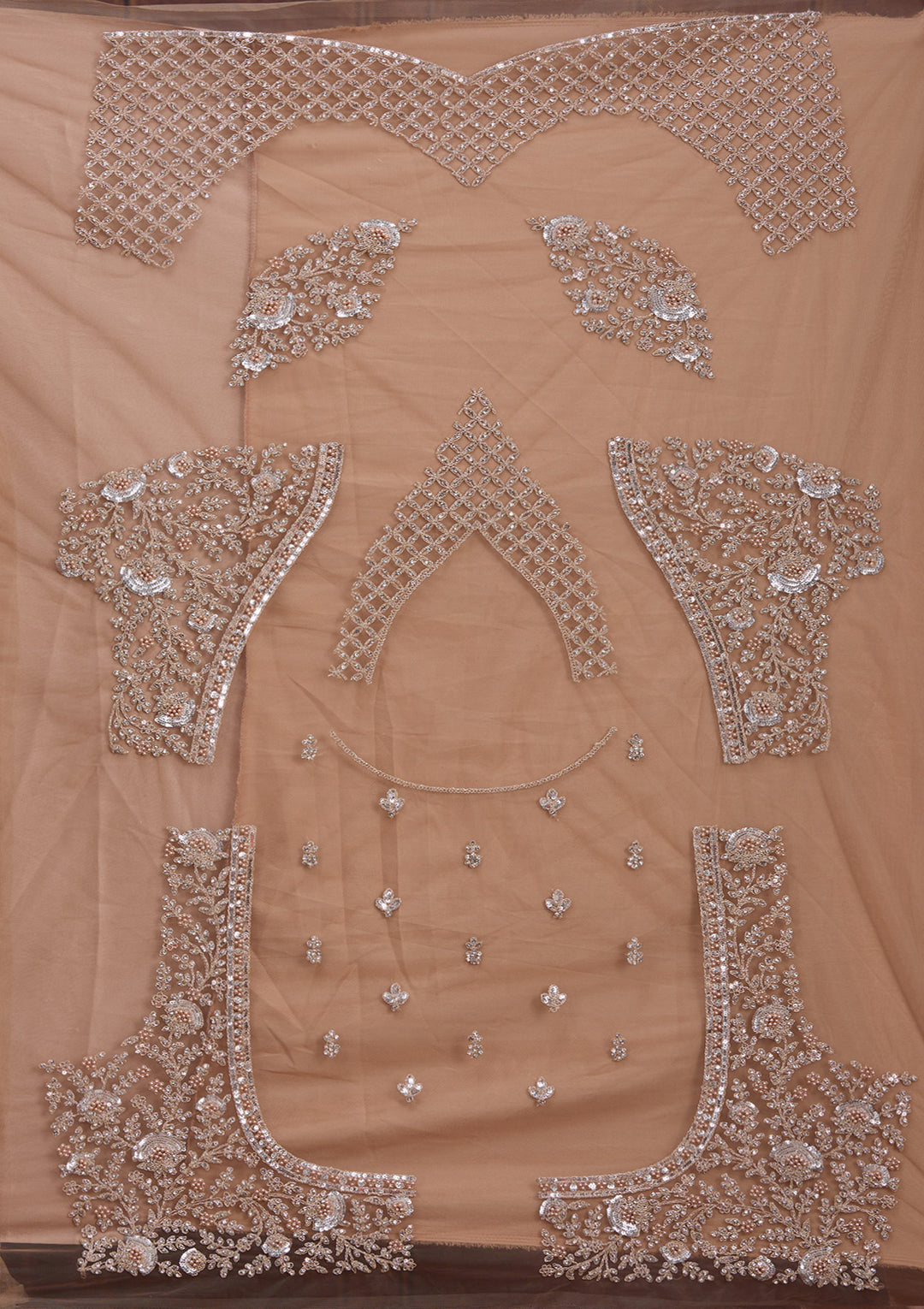 Beige Cording Net Readymade Lehenga