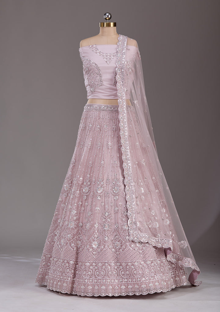Baby Pink Cording Net Readymade Lehenga