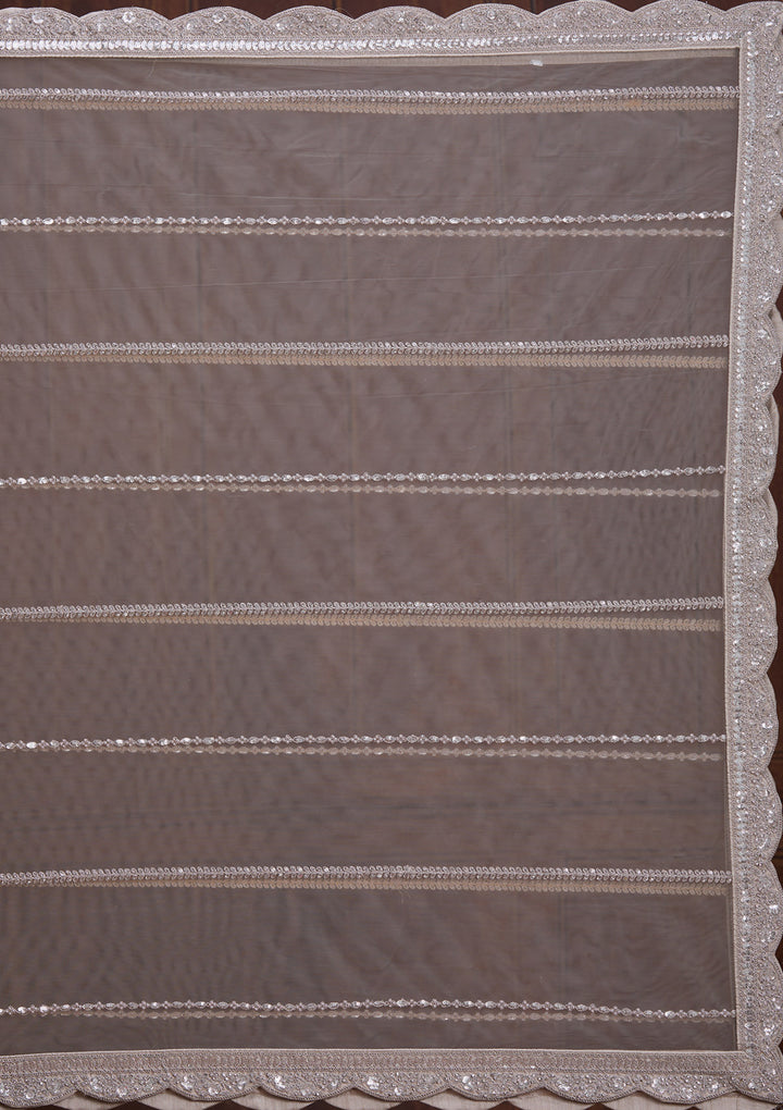 Light Grey Cording Net Readymade Lehenga