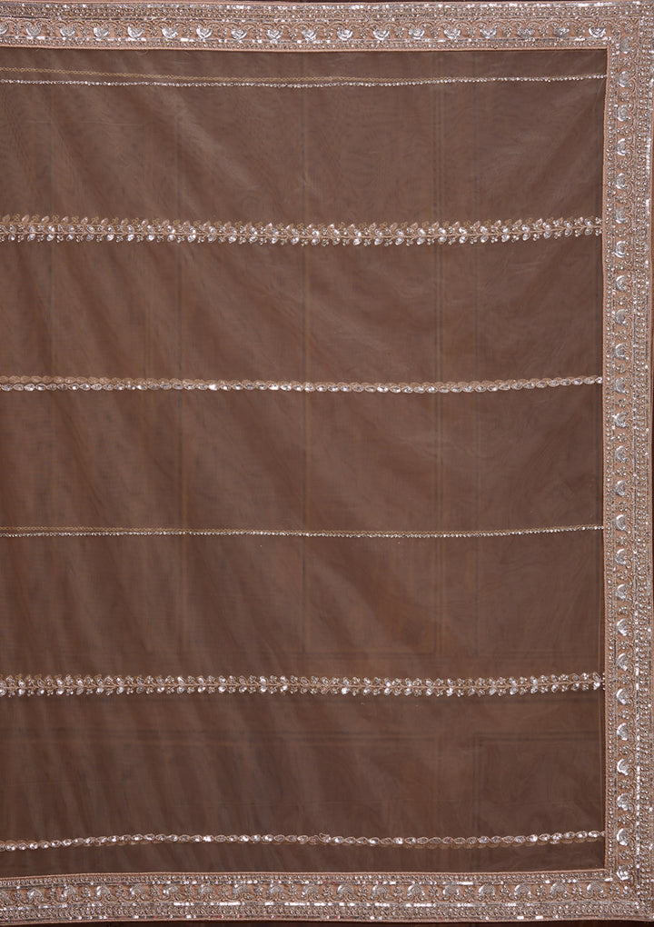 Beige Cording Net Readymade Lehenga