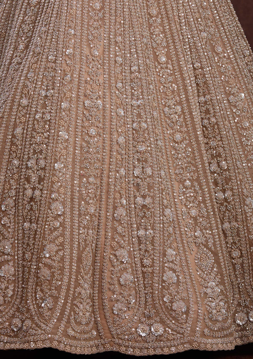 Beige Cording Net Readymade Lehenga