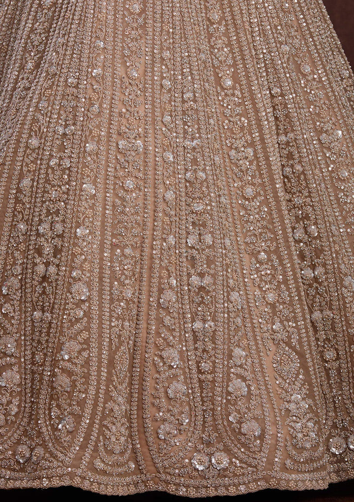 Beige Cording Net Readymade Lehenga