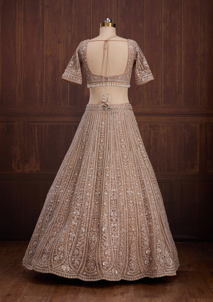 Beige Cording Net Readymade Lehenga