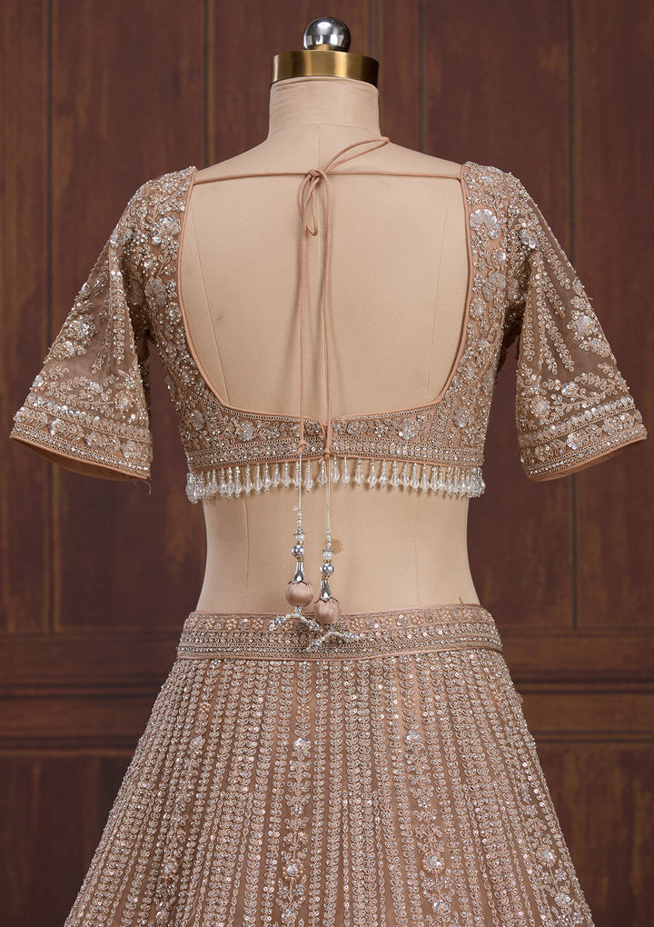 Beige Cording Net Readymade Lehenga
