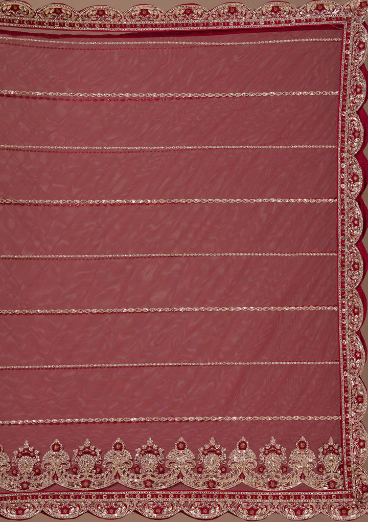 Maroon Sequins Net Readymade Lehenga