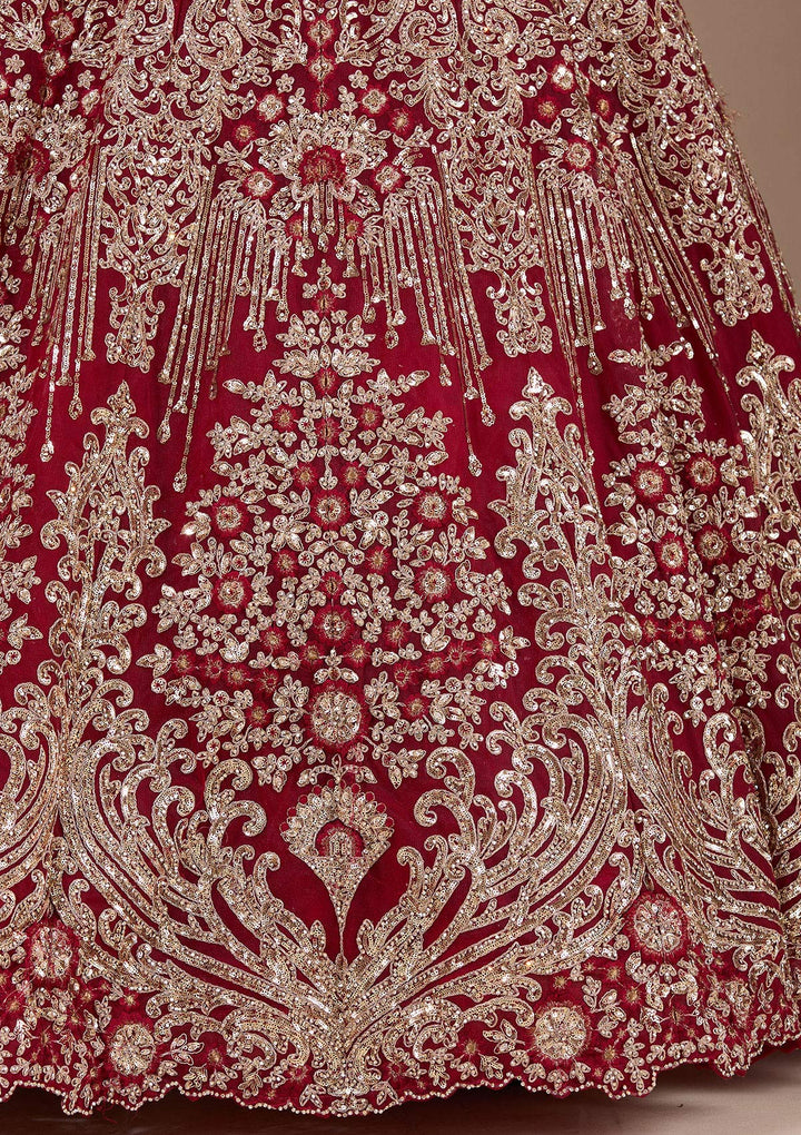 Maroon Sequins Net Readymade Lehenga