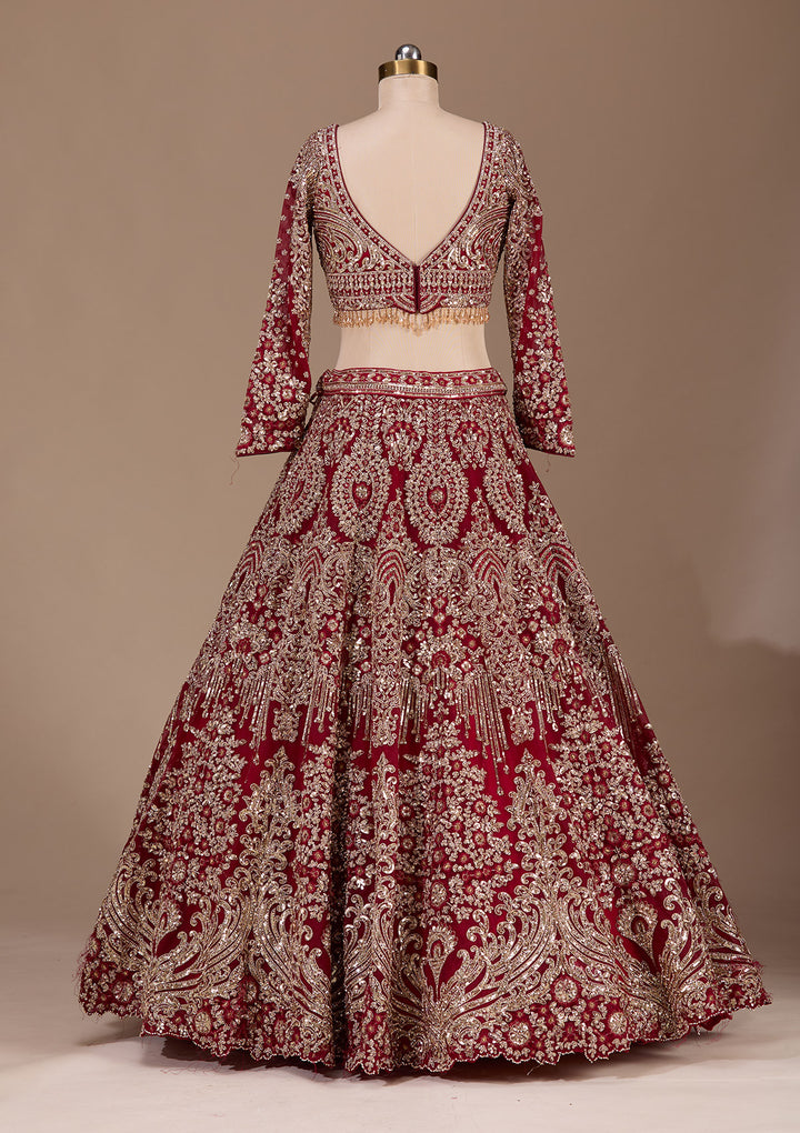Maroon Sequins Net Readymade Lehenga