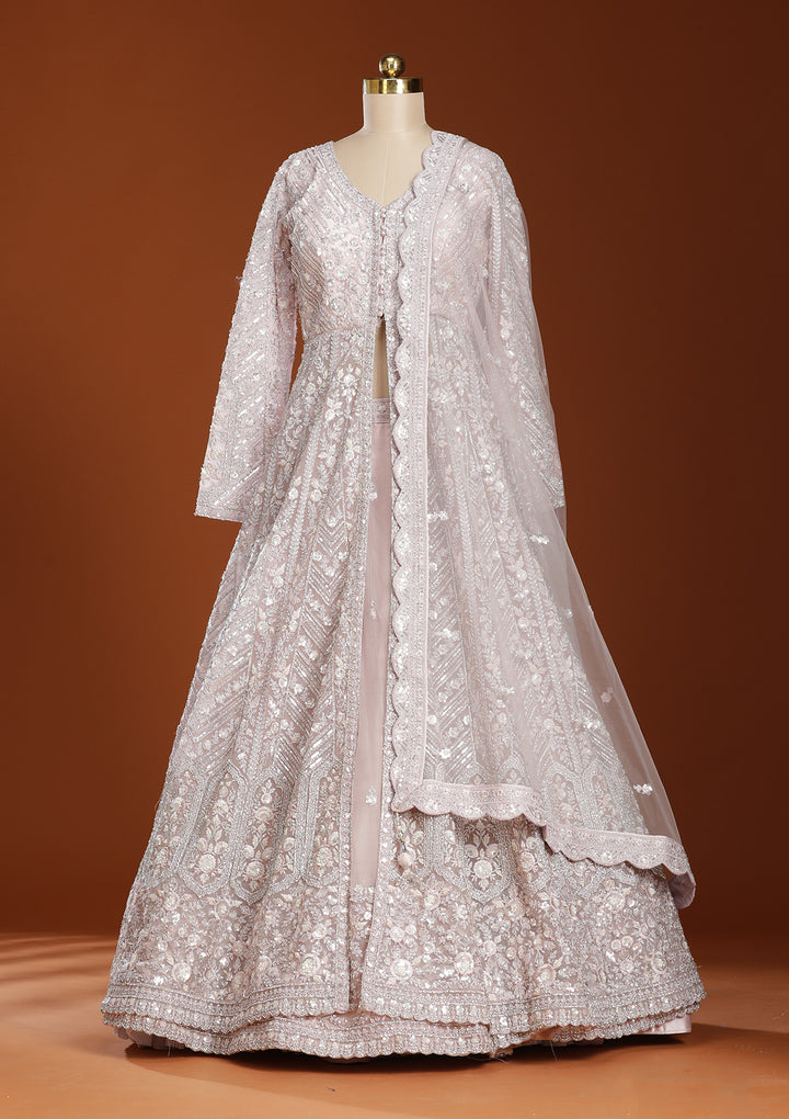 Baby Pink Zariwork (Silver) Net Readymade Lehenga