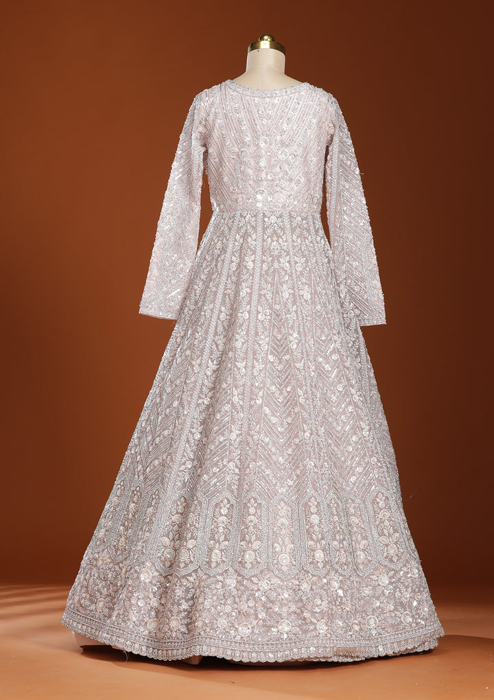 Baby Pink Zariwork (Silver) Net Readymade Lehenga