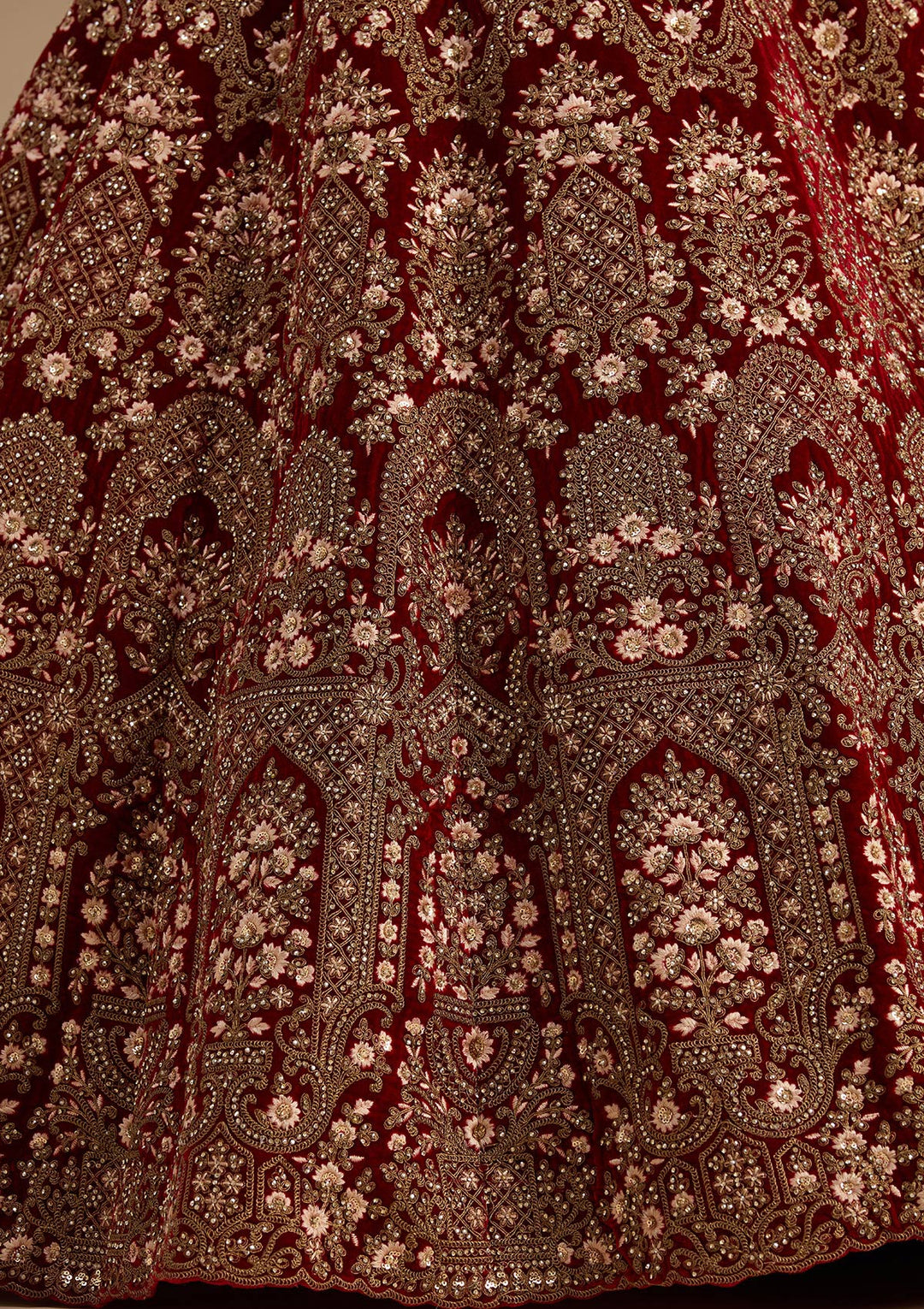 Maroon Cording Velvet Readymade Lehenga