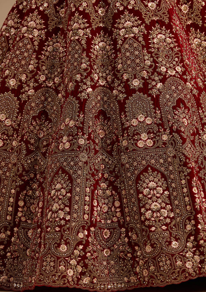 Maroon Cording Velvet Readymade Lehenga