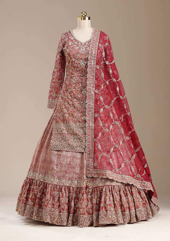 Maroon Cording Brocade Readymade Lehenga