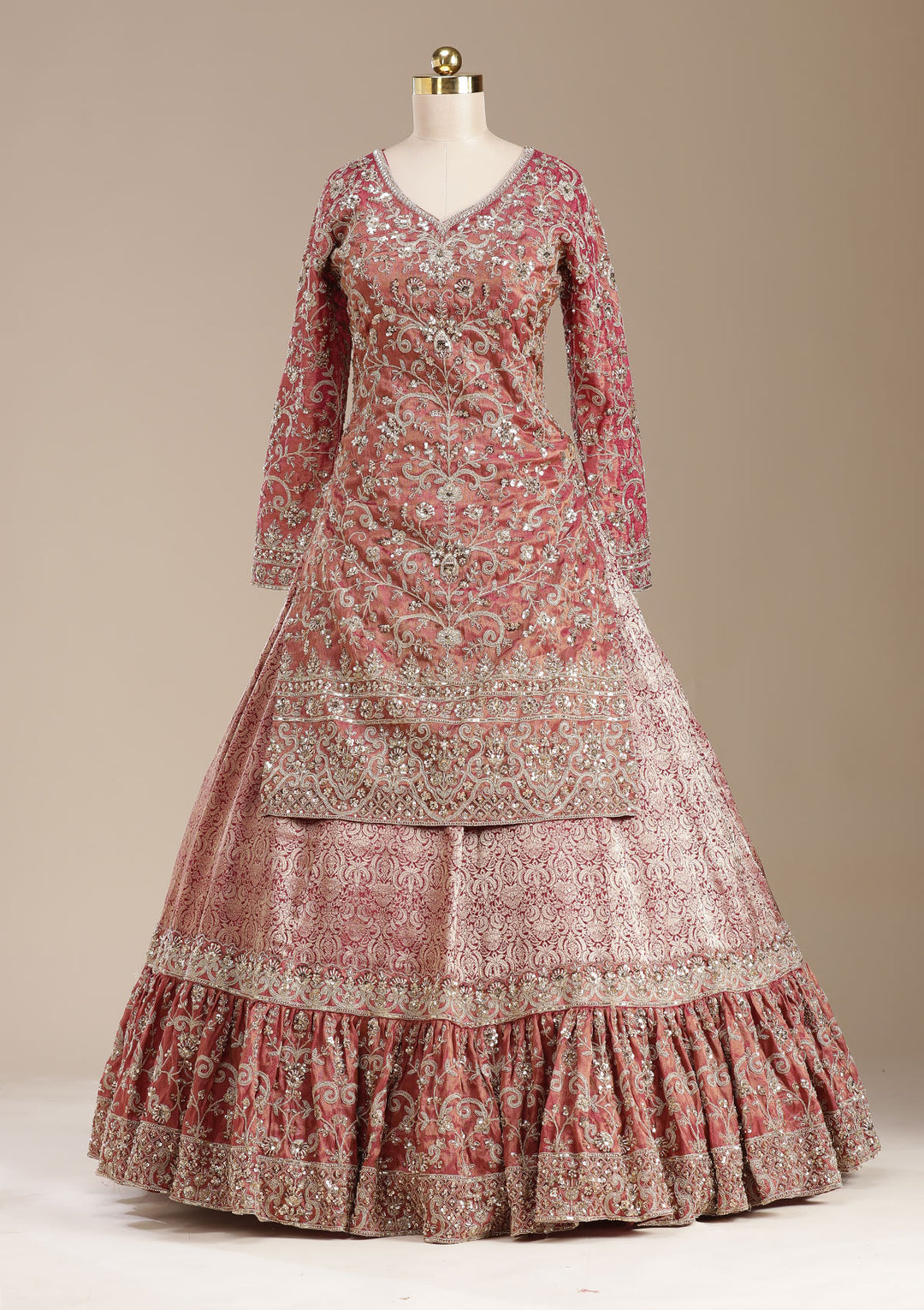 Maroon Cording Brocade Readymade Lehenga