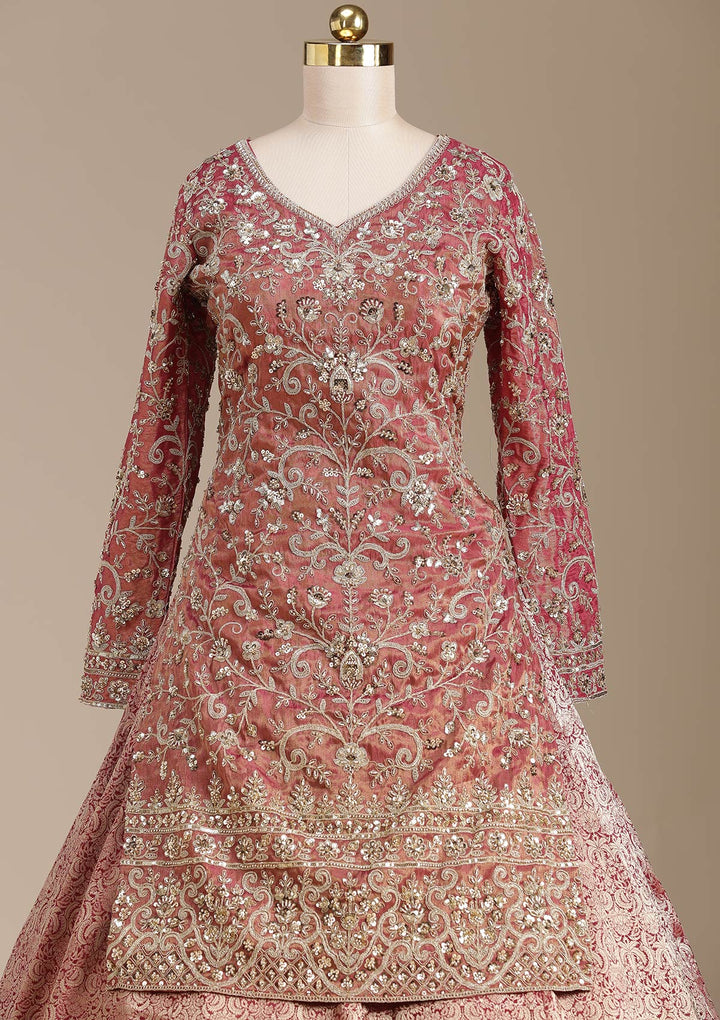 Maroon Cording Brocade Readymade Lehenga