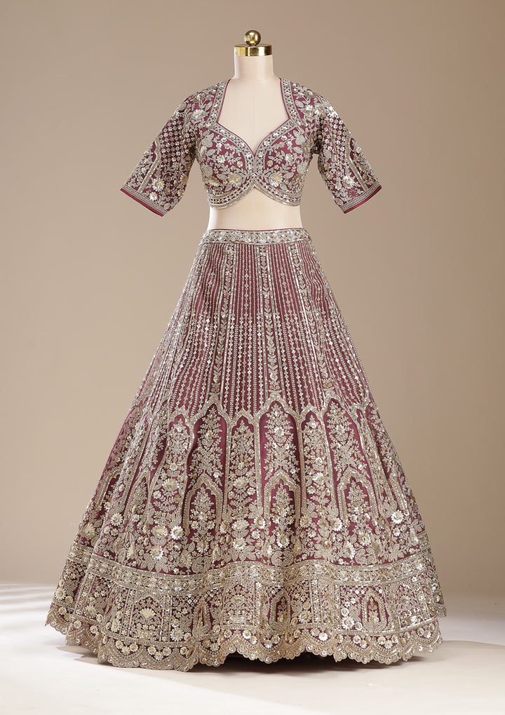 Onion Pink Sequins Net Readymade Lehenga