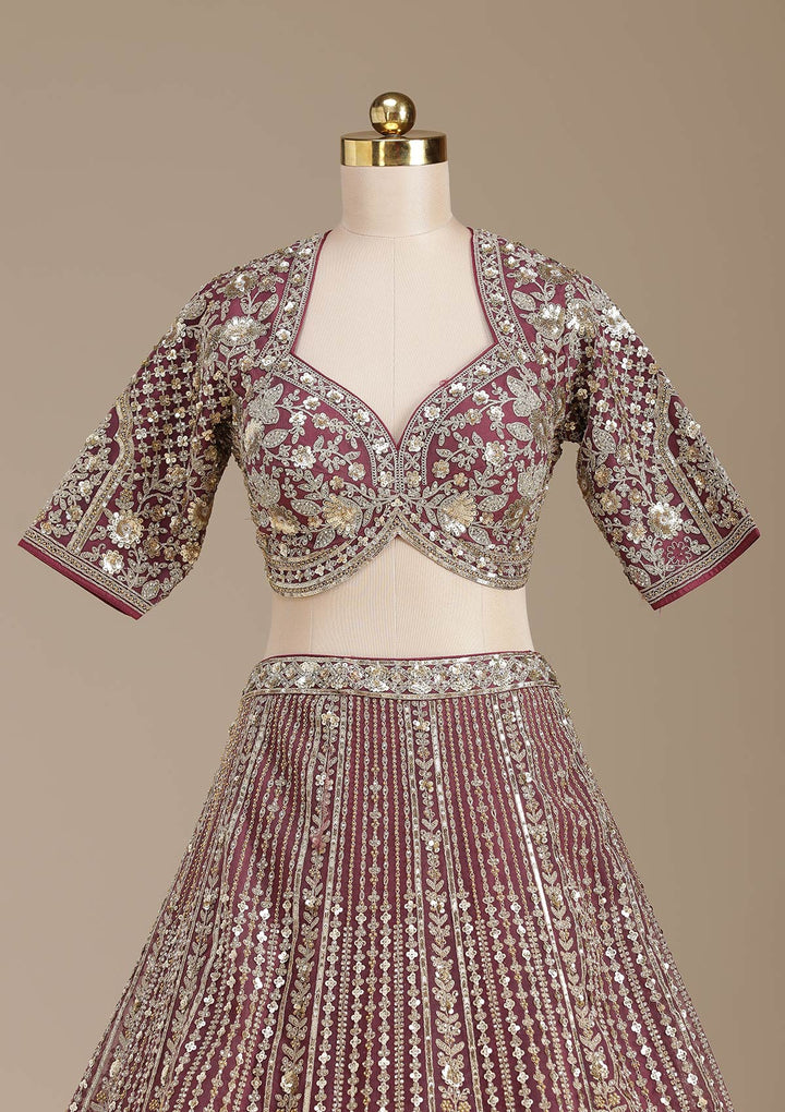 Onion Pink Sequins Net Readymade Lehenga