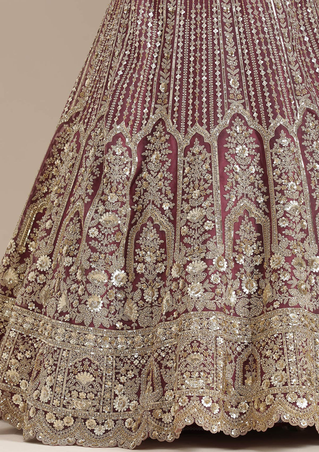 Onion Pink Sequins Net Readymade Lehenga