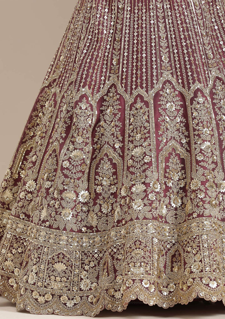 Onion Pink Sequins Net Readymade Lehenga