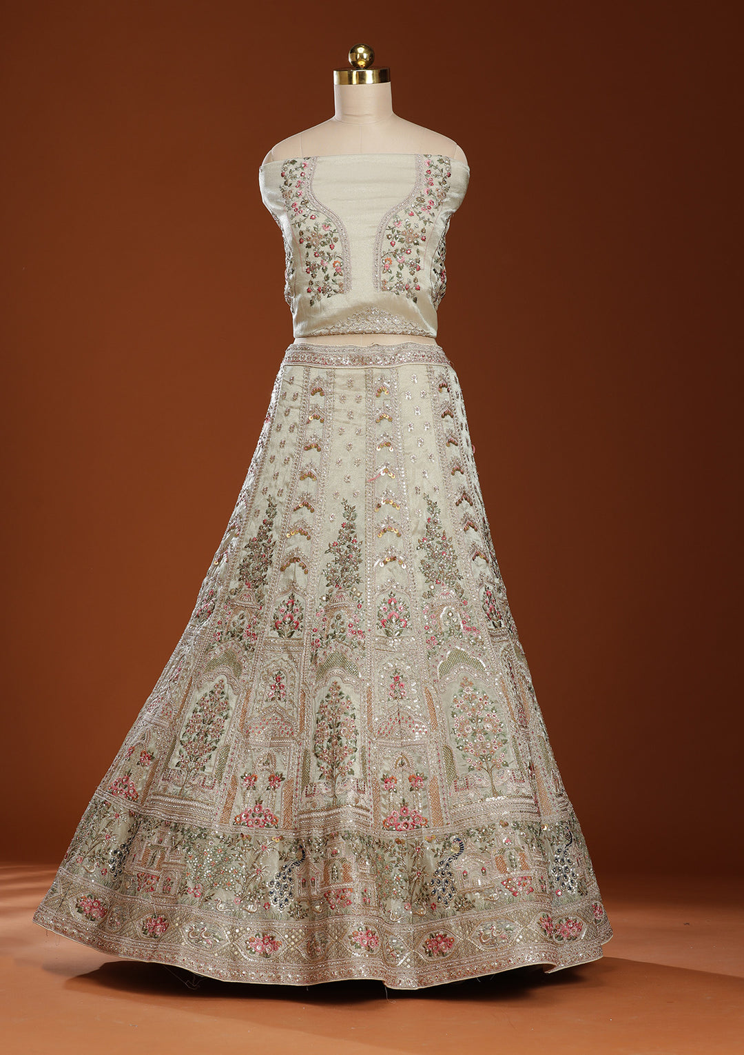 Wine Threadwork Organza Readymade Lehenga