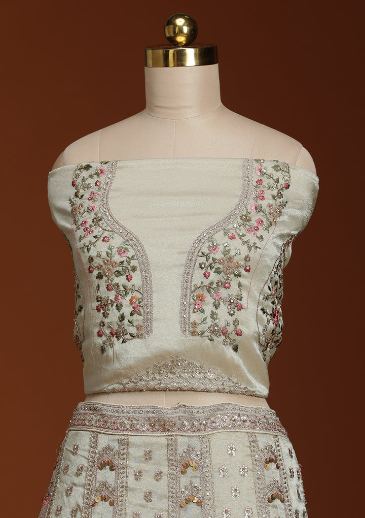 Wine Threadwork Organza Readymade Lehenga